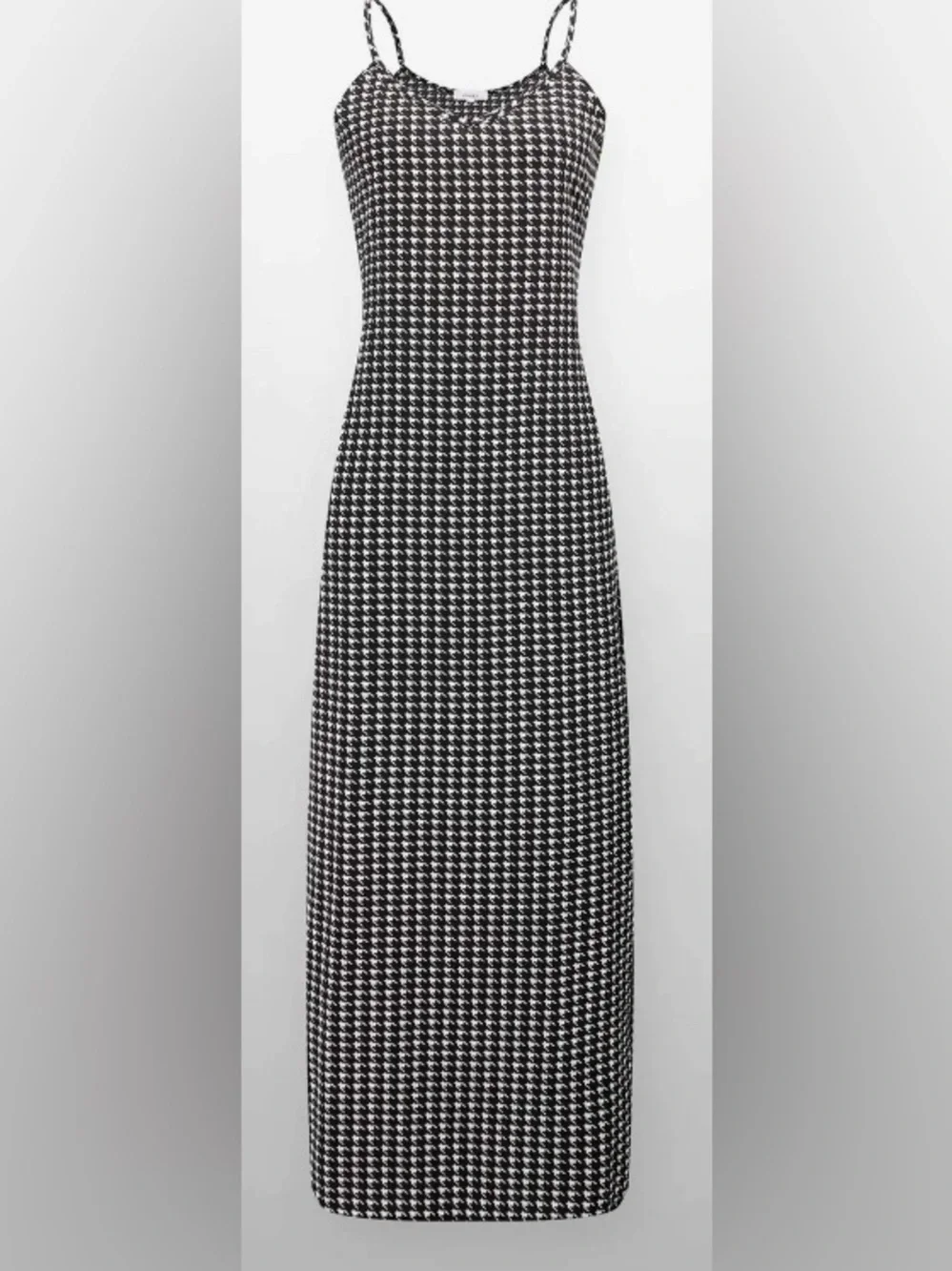 2 Pieces- Black/White A-Line Slip Maxi Dress-Houndstooth w/ Matching Cardigan: M - Picture 2 of 15